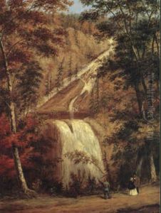 Falls Of Lapuce, Figures In The Foregroung by Cornelius David Krieghoff