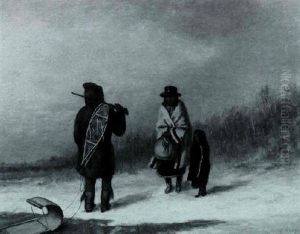 Winter Scene With Three Indians by Cornelius David Krieghoff