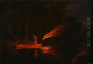 Spearing Salmon By Torchlight