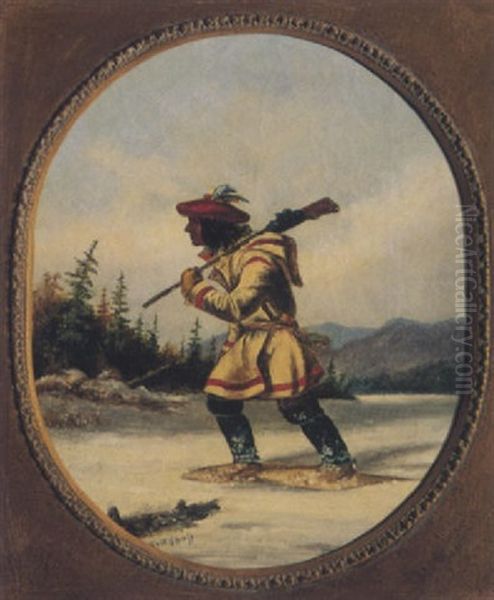 Indian Hunter On Snowshoes - view 1