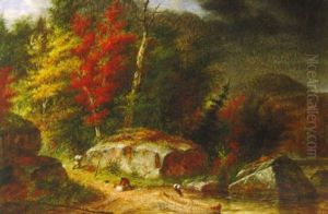 Three Hunters Preparing To Portage by Cornelius David Krieghoff