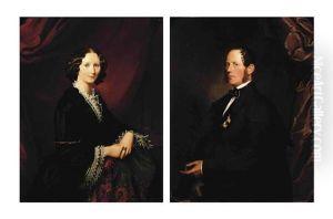 Portrait Of A Amalie Noble Gunz...in A Lace Trimmed Black Dress (+ Portrait Of The Imperial Council Willibald Gunz Noble Jr...; Pair) by Josef Nikolaus Kriehuber