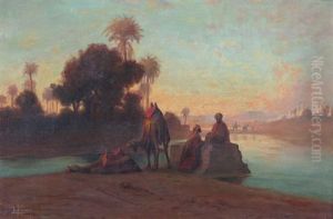 Sur Les Bords Du Nil by Etienne-Auguste Krier