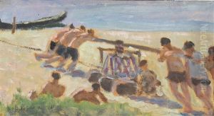 Belebte Strandpartie by Wladimir G. Krikhatzkij