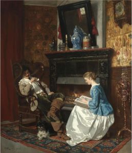 Junge Dame Am Kamin Sitzend (the Fireside Story) by Carl Becker