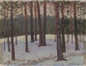 Snowy Wooded Landscape by Wladimir G. Krikhatzkij