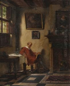 Interieur Mit Pfeife Rauchendem Gelehrten