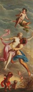 Mythological Scene With A Young Girl Being Seduced by Hendrik Krock