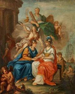 Allegory Of Denmark And Norway In The Shape Of Women In Classical Robes by Hendrik Krock