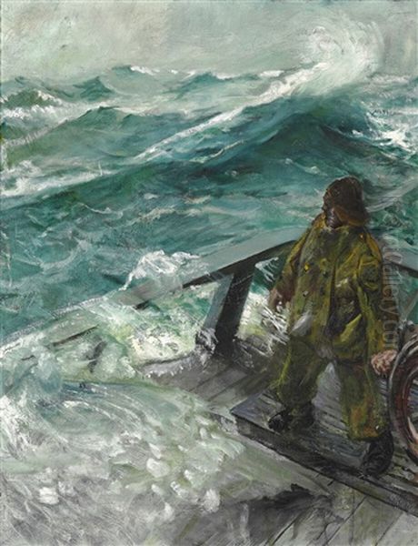 A Helmsman In Stormy Weather On The Sea - view 1