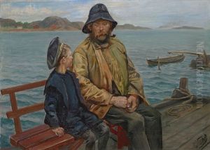 Fisker Og Gutt Pa Bryggen by Christian Krohg