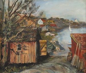 Kystlandskap Med Smahus Og Seilbat
