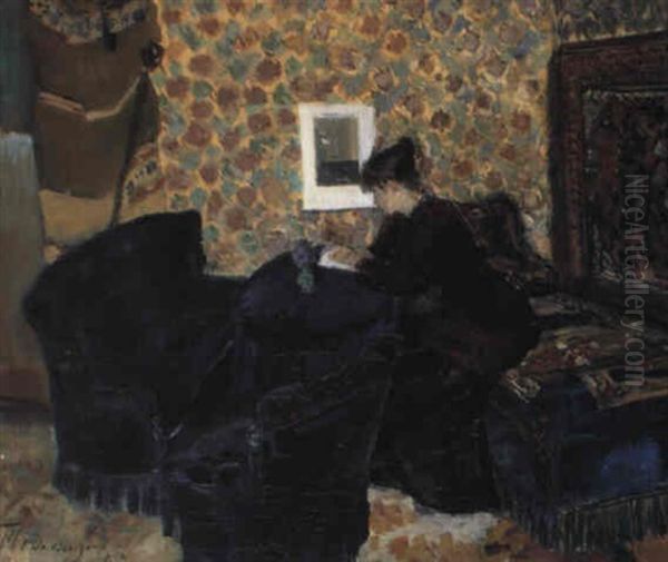 Interior Med Kunstnerens Hustru L+sende I En Bog - view 1