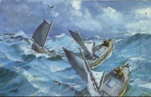 Marine Med Fiskerbade, Frisk Veir by Christian Krohg