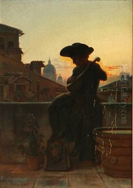 Evening Scene From Rome With A Mandolin Player On A Terrace - view 1