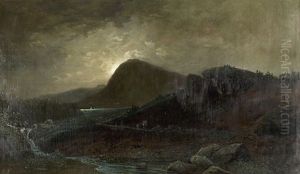Heimkehrende Auf Passlandschaft Bei Abendstimmung by Oskar Kroll