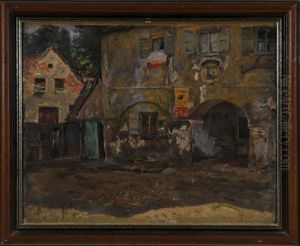 Alte Stadtansicht Von Munchen Mit Dem Wirtshaus In Der Au by Paul Peter (Max) Krombach