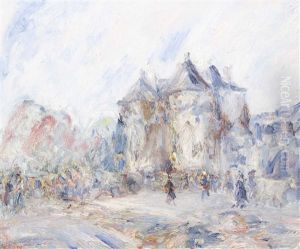Belebter Stadtplatz Mit Einer Burg