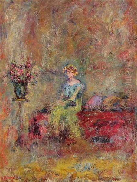 Femme Assise A La Robe Verte - view 1