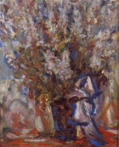 Farbenfroher Blumenstrauss In Blauer Vase Farbenfroher Blumenstrauss In Blauer Vase