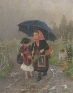 Pa Vag Fran Skolan by Julius Johann Ferdinand Kronberg