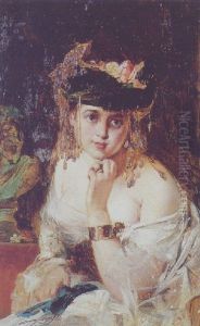 Ung Pige Med Blomster I Haret by Julius Johann Ferdinand Kronberg