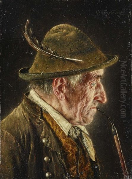 Portrait Of A Farmer With Pipe In Profile - view 1