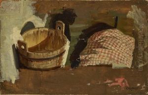 Study Of A Wooden Tub And A Chequered Cloth Study Of A Wooden Tub And A Chequered Cloth