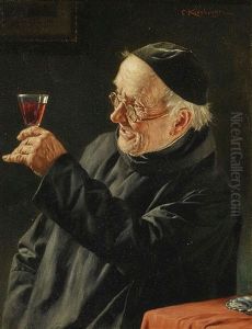 Monch Mit Einem Glas Rotwein
