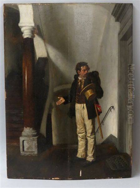 Perplexed Man In Hallway - view 1