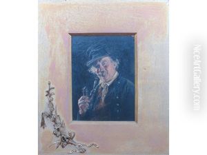 Portrait Of A Man Wearing A Hat And Smoking A Pipe by Carl Kronberger