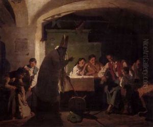 St. Nikolaus Erscheint Bei Einer Bauernfamilie by Carl Kronberger