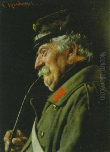 Alter Soldat In Uniform, Genusslich Seine Pfeife Rauchend - view 1