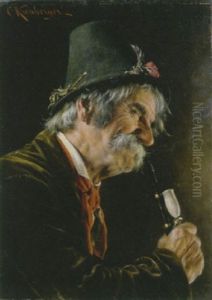 Frohlicher Pfeifenraucher Mit Filzhut