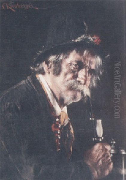 A Portrait Of An Old Man In A Black Felt Hat Smoking A Pipe - view 1