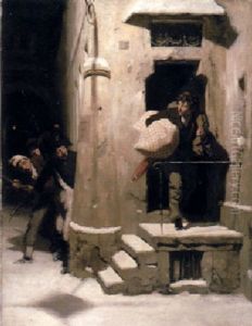 Ertappt - Ein Aus Dem Haus Kommender Dieb Wird Von Gendarmen Erawartet by Carl Kronberger