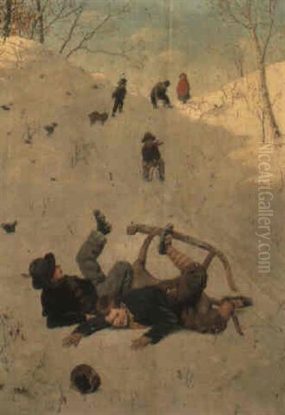 Children Playing In The Snow - view 1