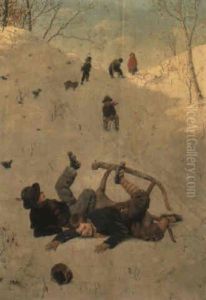Children Playing In The Snow by Carl Kronberger