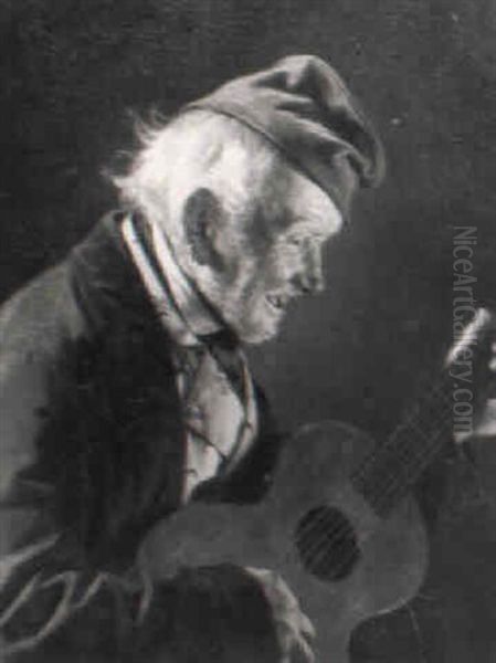 Ein Alter Musikant Spielt Gitarre Und Singt Dazu - view 1