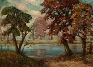 Landscape Along Riverbank by F. Otto Becker
