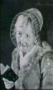 Alte Bauerin In Sonntagstracht Und Mit Gesangbuch by Carl Kronberger
