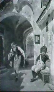 Schlafender Wachsoldat, An Dem Ein Handwerksbursche Durchs Stadttor Vorbeischleicht by Carl Kronberger
