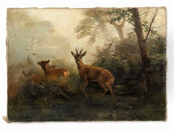 Forest Clearing With Deer Herd - view 1