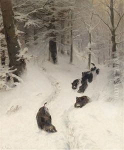 Wildschweinrotte Im Winterwald