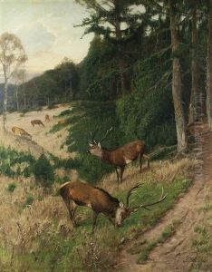 Deer In The Clearing by Christian (Johann Christian) Kroener