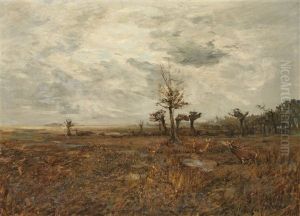 Herbstlandschaft Mit Rotwild by Christian (Johann Christian) Kroener