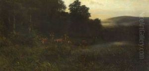 Rotwild Am Waldrand by Christian (Johann Christian) Kroener