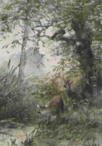 Rehe Am Bach by Christian (Johann Christian) Kroener