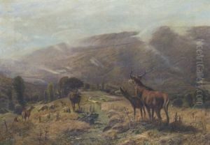 Hochwild In Gebirgslandschaft by Christian (Johann Christian) Kroener