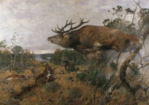 Druckjagd Auf Rotwild by Christian (Johann Christian) Kroener